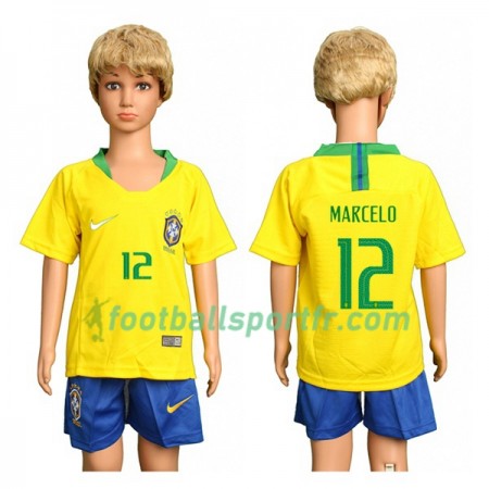 Tenue Brésil Marcelo 12 Enfant Domicile Coupe du monde 2018 Maillot de Foot